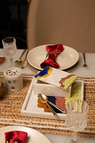 White Marble Box With Lid by Home Couture Collective