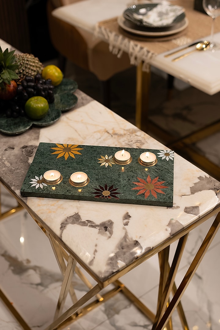 Green Marble & Mother of Pearl Platter With Tea Light Holder by Home Couture Collective at Pernia's Pop Up Shop