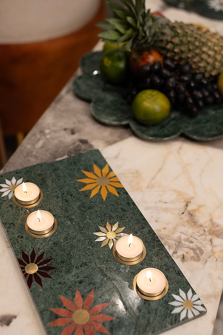 Green Marble & Mother of Pearl Platter With Tea Light Holder by Home Couture Collective at Pernia's Pop Up Shop