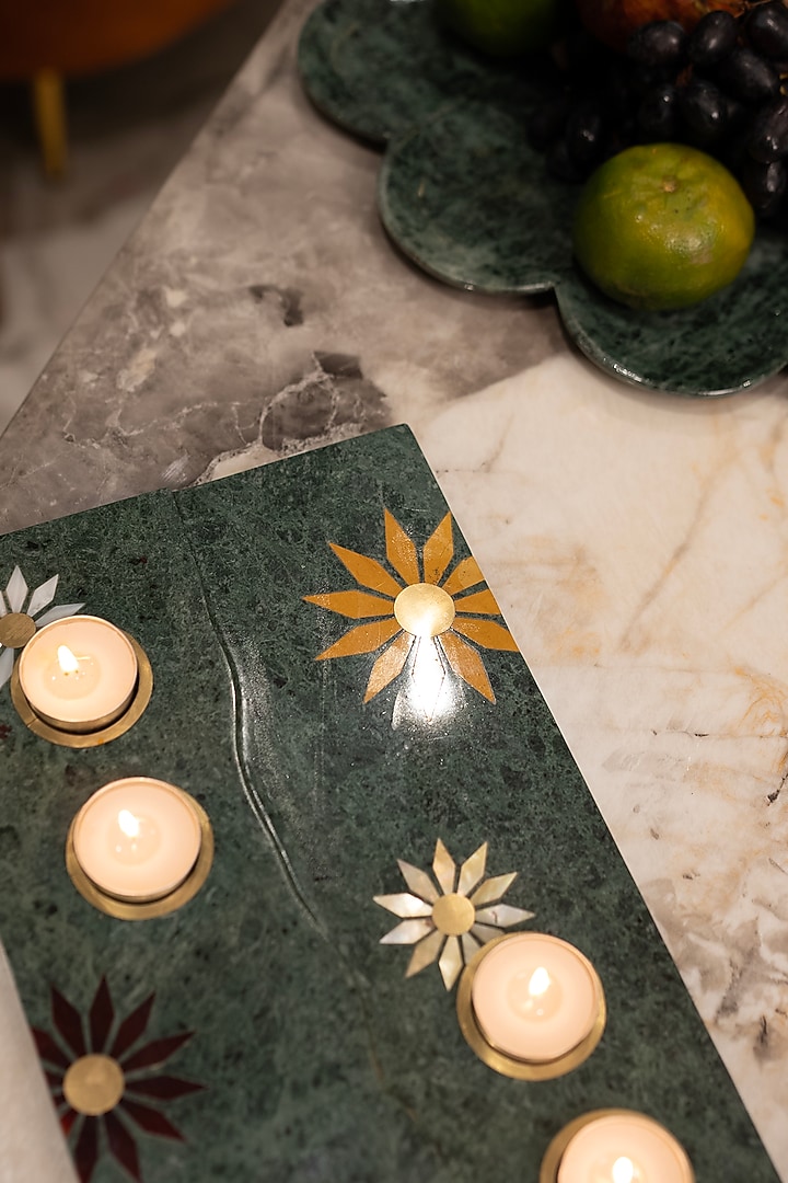 Green Marble & Mother of Pearl Platter With Tea Light Holder by Home Couture Collective at Pernia's Pop Up Shop