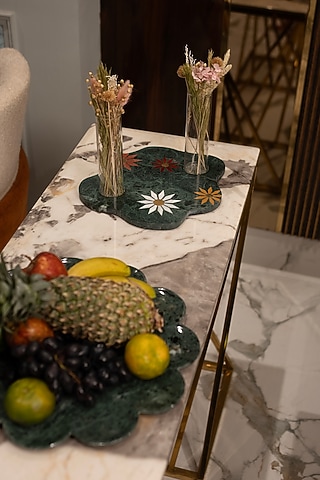 Green Stone Multifunctional Platter With Vase by Home Couture Collective