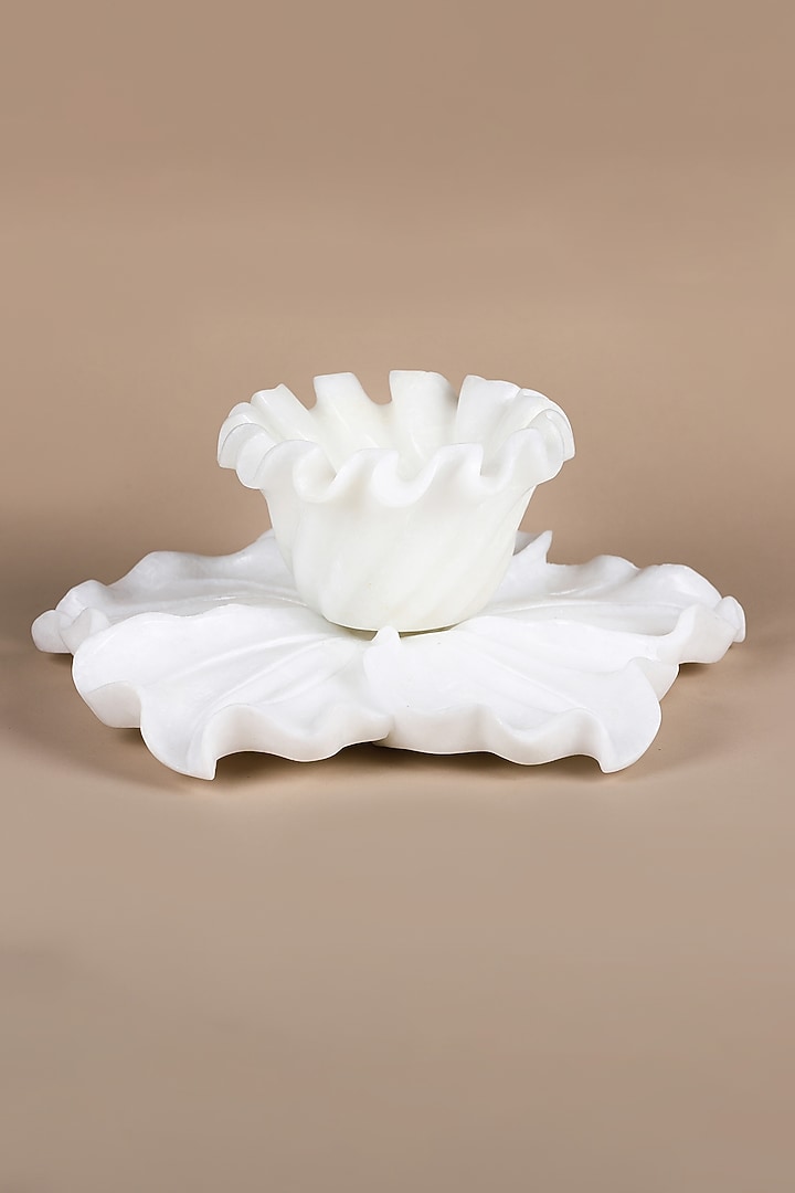 White Italian Marble Handcrafted Platter With Bowl by Home Couture Collective at Pernia's Pop Up Shop
