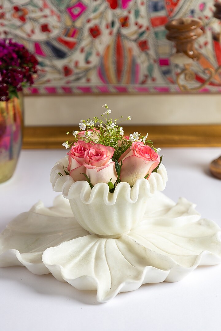 White Italian Marble Handcrafted Platter With Bowl by Home Couture Collective at Pernia's Pop Up Shop