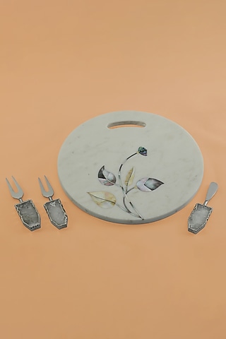 White Corchia Marble Platter by Home Couture Collective