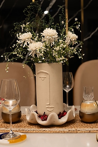 White Ceramic Enigmatic Face Vase by Home Couture Collective