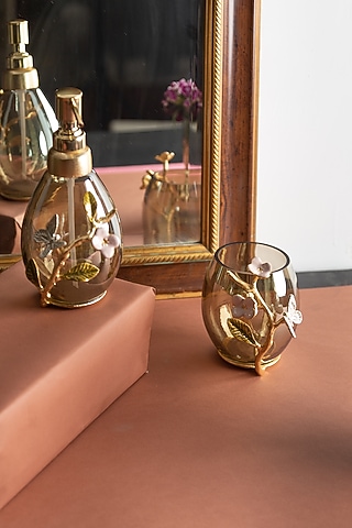 Golden Glass & Enameled Brass Bathroom Set of 2 by Home Couture Collective