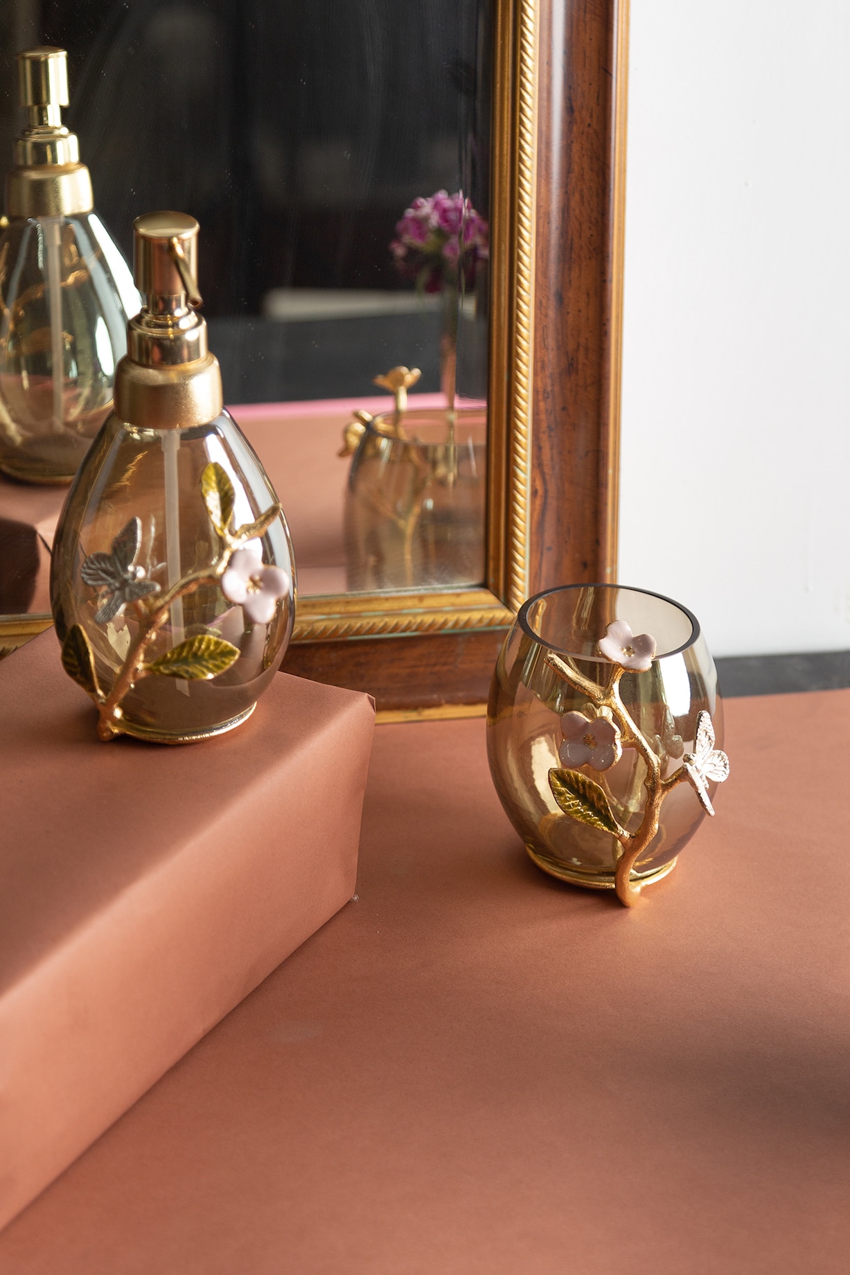 Golden Glass Enameled Brass Bathroom Set of by Home Couture Collective  at Pernia's Pop Up Shop