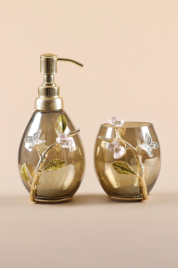 Golden Glass & Enameled Brass Bathroom Set of 2 by Home Couture Collective at Pernia's Pop Up Shop