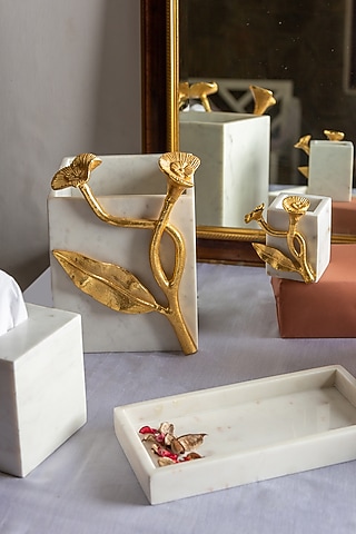 White Marble Bathroom Set Of 6 by Home Couture Collective