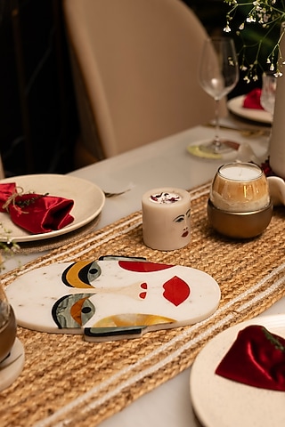 White Indian Stone Face Platter by Home Couture Collective