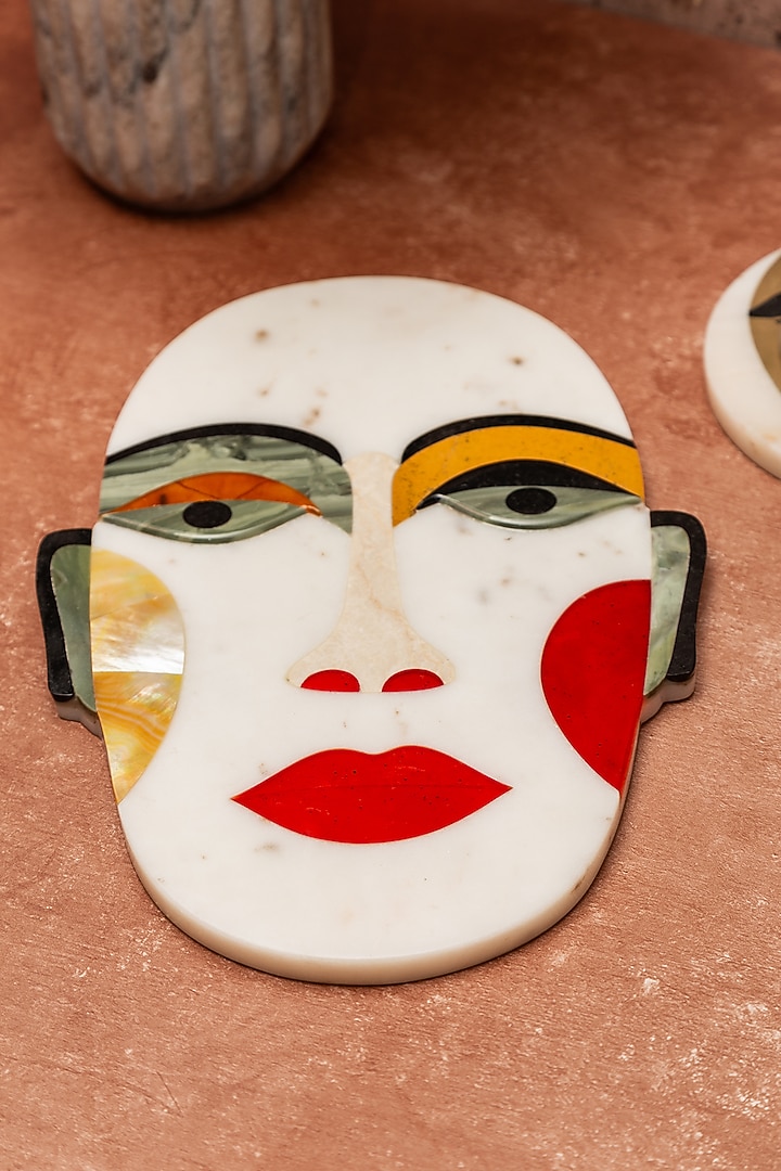 White Indian Stone Face Platter by Home Couture Collective at Pernia's Pop Up Shop