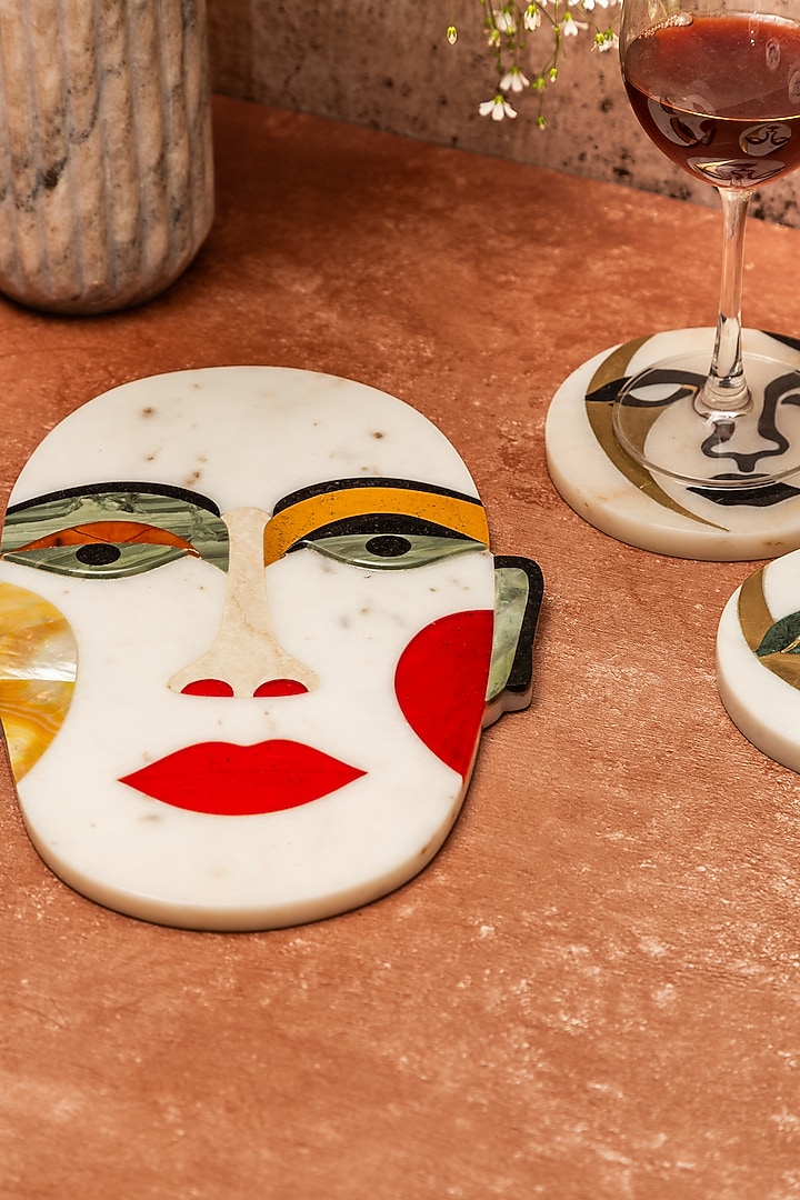 White Indian Stone Face Platter by Home Couture Collective at Pernia's Pop Up Shop