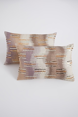 Beige Sequins Cushion Cover (Set of 2) by Home Couture Collective