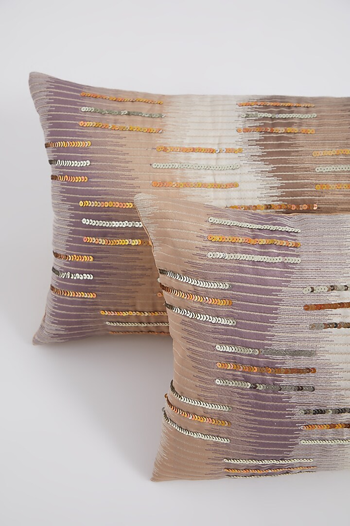 Beige Sequins Cushion Cover (Set of 2) by Home Couture Collective at Pernia's Pop Up Shop