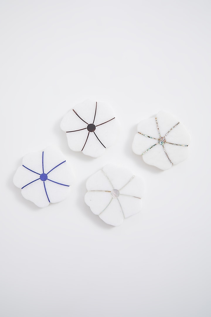 White Marble Floral Coasters (Set of 4) by Home Couture Collective
