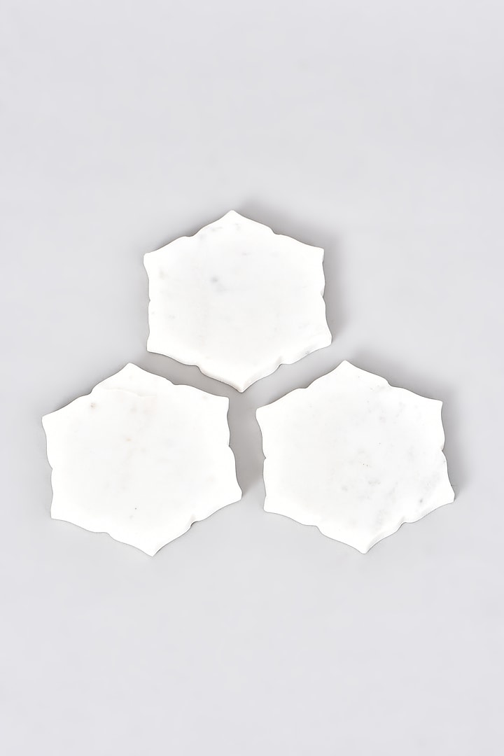 White Makhrana Stone Coasters (Set of 4) by Home Couture Collective
