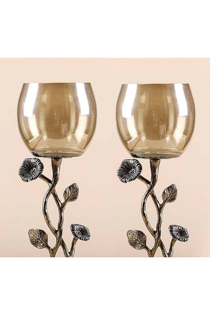 Golden Glass & Beige Satin Powder Coat Tealight Candle Holder by Home Couture Collective at Pernia's Pop Up Shop