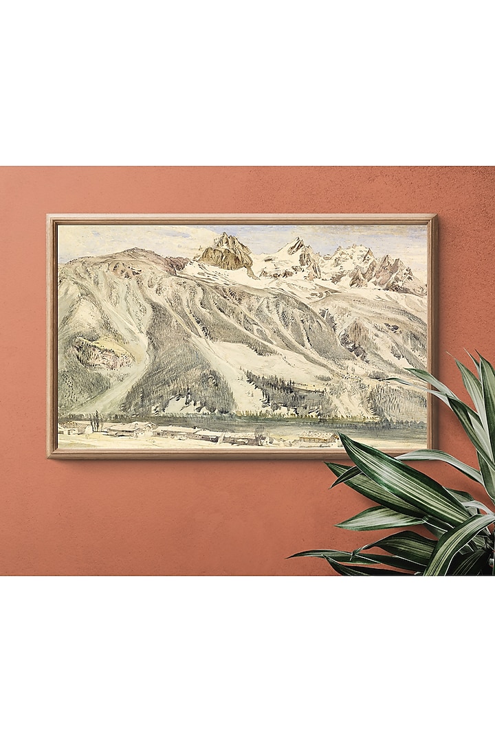 Mountain Scape Handmade Print On Canvas With Glass Top Wall Decor by Home Couture Collective