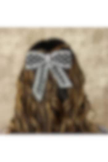 Black Velvet Pearl Embellished Barrette Hair Bow Clip by Hair Drama Company at Pernia's Pop Up Shop
