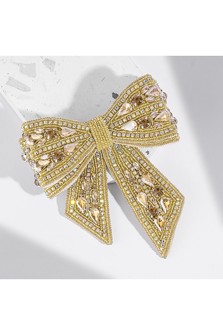 Gold Crystal Embellished Barrette Hair Bow Clip by Hair Drama Company at Pernia's Pop Up Shop
