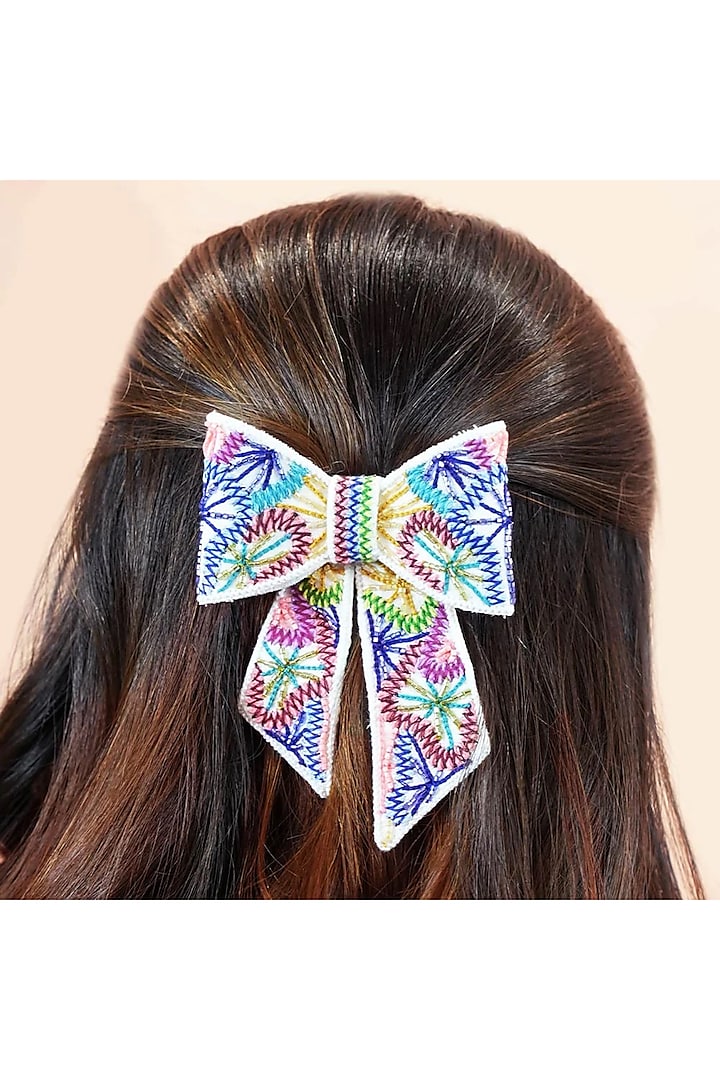 Multi-Colored Crystal & Thread Embellished Alligator Hair Bow Clip by Hair Drama Company at Pernia's Pop Up Shop