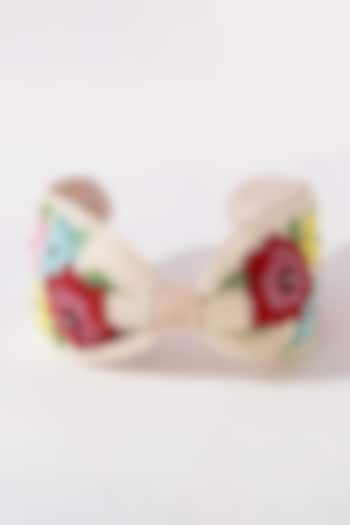 Off-White Silk Satin Glass Beaded Knotted Headband by Hair Drama Company at Pernia's Pop Up Shop