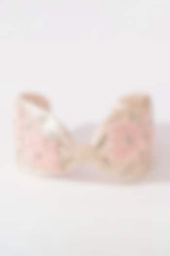 Pinkish Nude Silk Satin Glass Beaded Knotted Headband by Hair Drama Company at Pernia's Pop Up Shop
