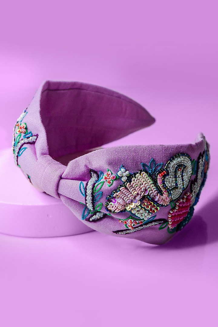 Lilac Hand Embroidered Headband by Hair Drama Company