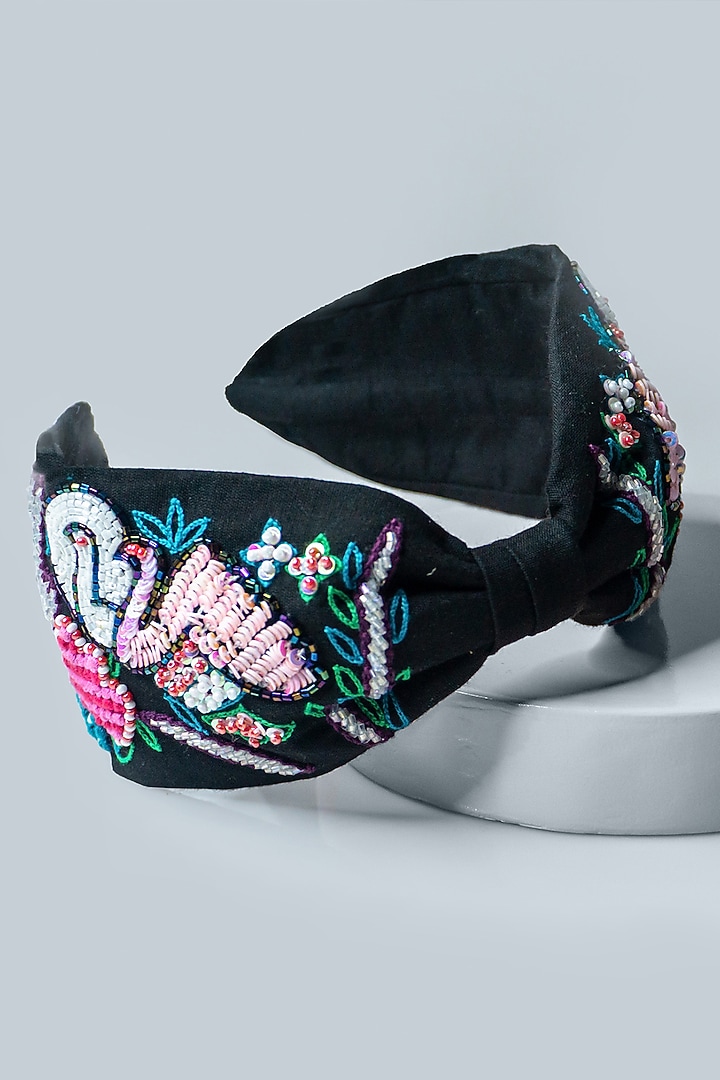 Black Hand Embroidered Headband by Hair Drama Company at Pernia's Pop Up Shop