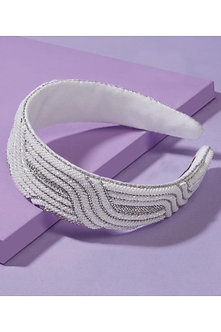 White & Silver Embroidered Headband by Hair Drama Company
