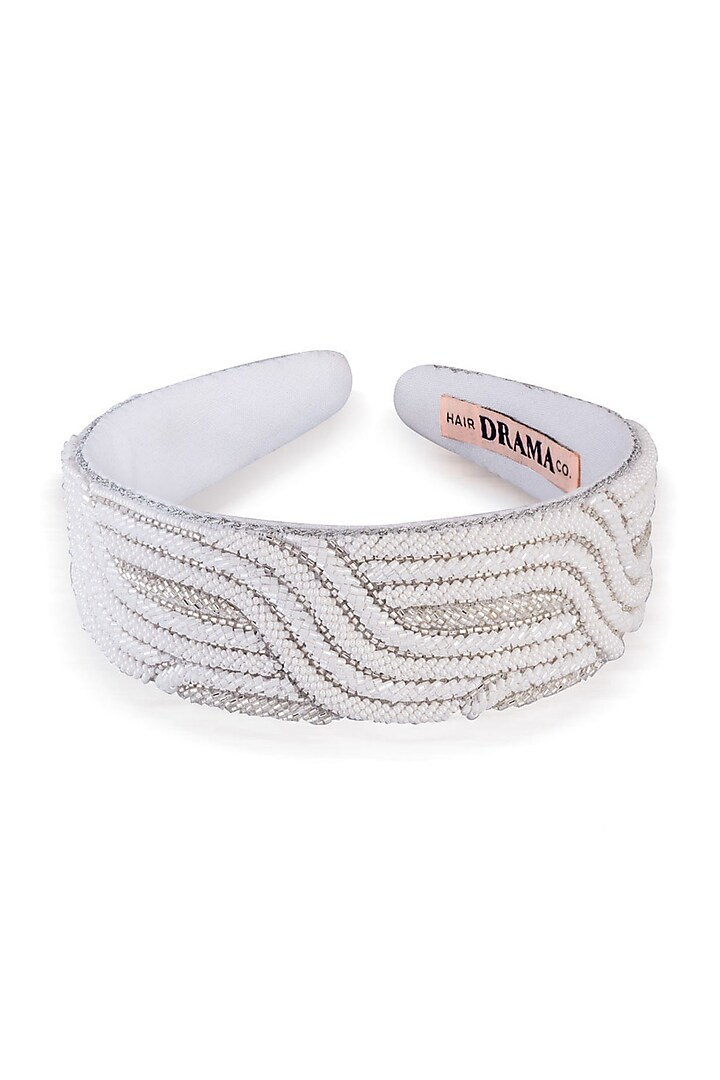 White & Silver Embroidered Headband by Hair Drama Company at Pernia's Pop Up Shop