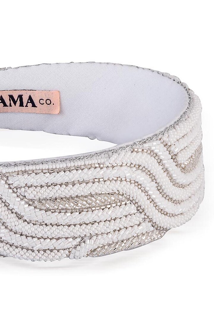 White & Silver Embroidered Headband by Hair Drama Company at Pernia's Pop Up Shop