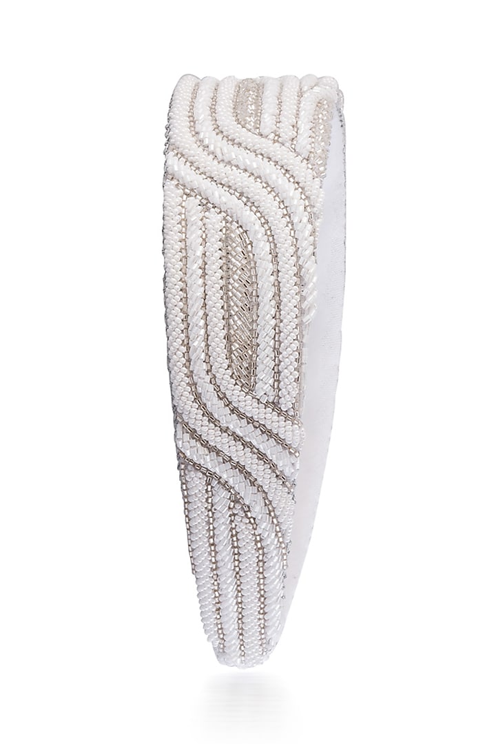 White & Silver Embroidered Headband by Hair Drama Company at Pernia's Pop Up Shop