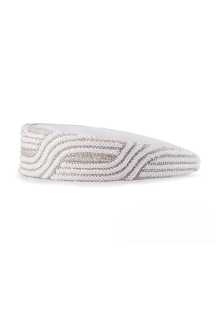 White & Silver Embroidered Headband by Hair Drama Company at Pernia's Pop Up Shop
