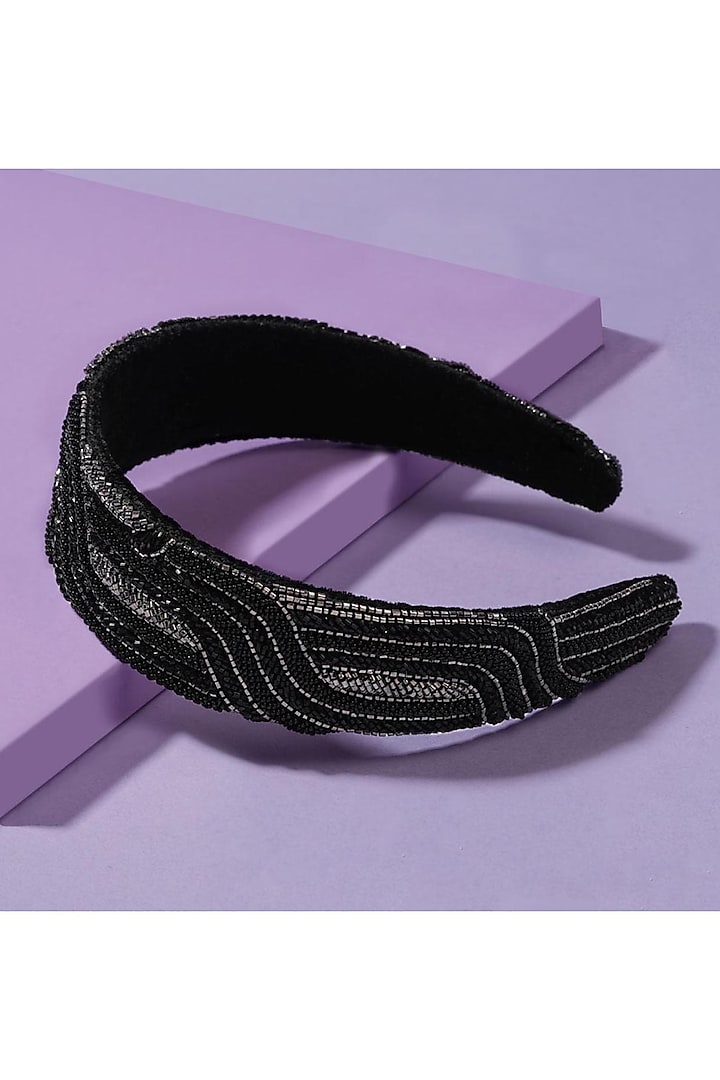 Black Embroidered Flat Headband by Hair Drama Company