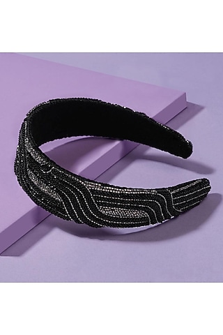 Black Embroidered Flat Headband by Hair Drama Company