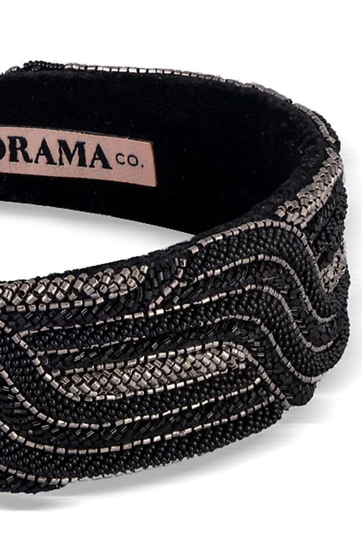 Black Embroidered Flat Headband by Hair Drama Company at Pernia's Pop Up Shop