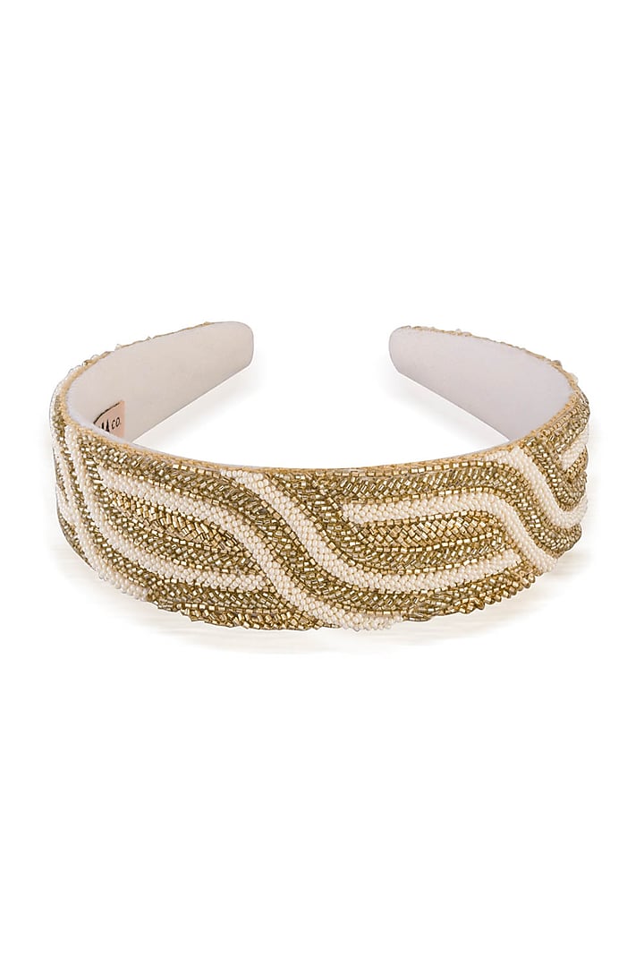 Gold Embroidered Flat Headband by Hair Drama Company at Pernia's Pop Up Shop