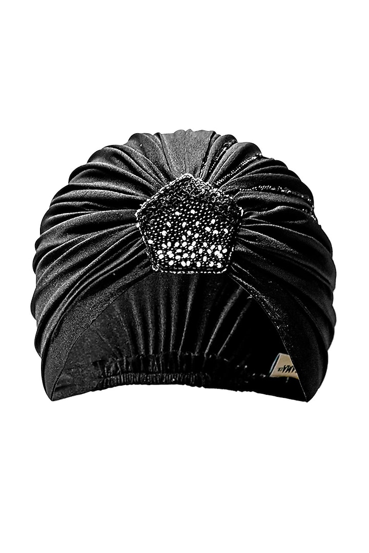 Black Lycra Embroidered Turban by Hair Drama Company