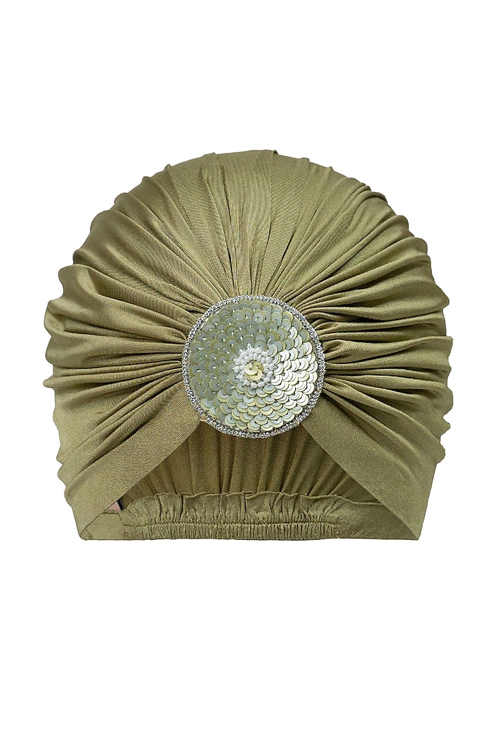 Beige Lycra Embroidered Turban by Hair Drama Company