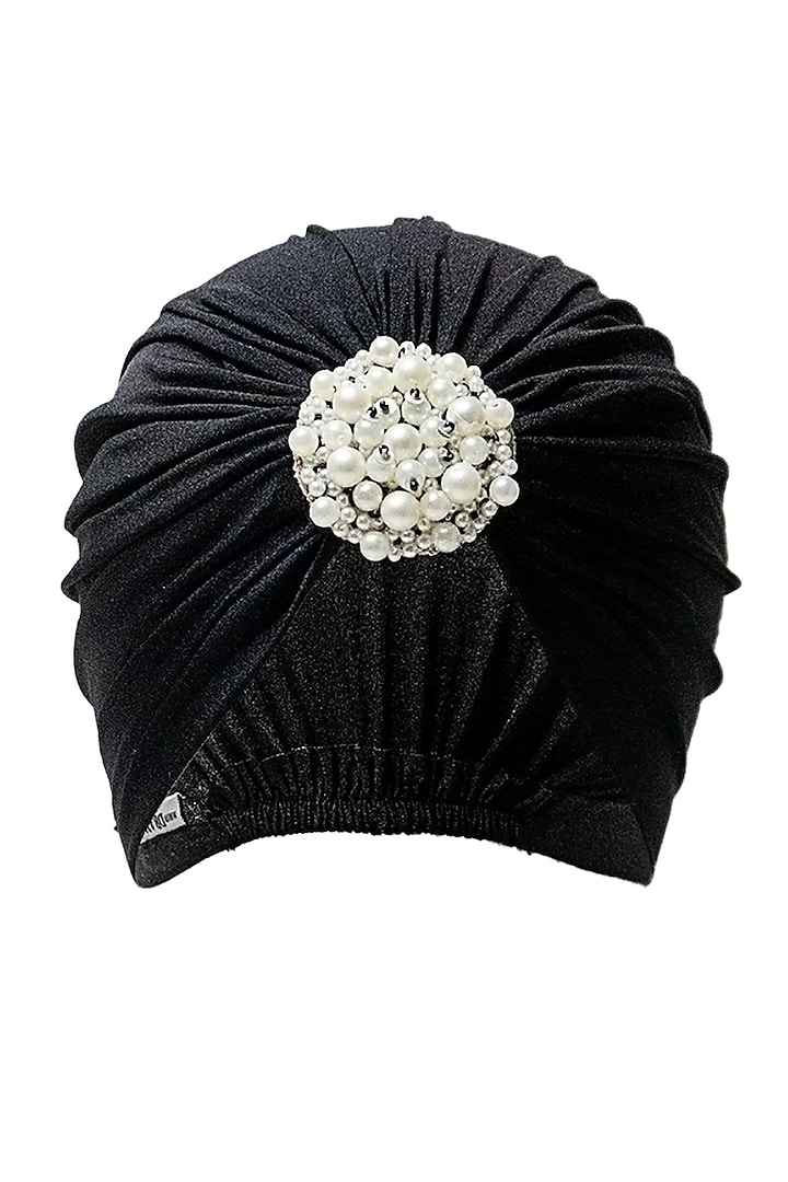 Black Bead Embroidered Turban by Hair Drama Company