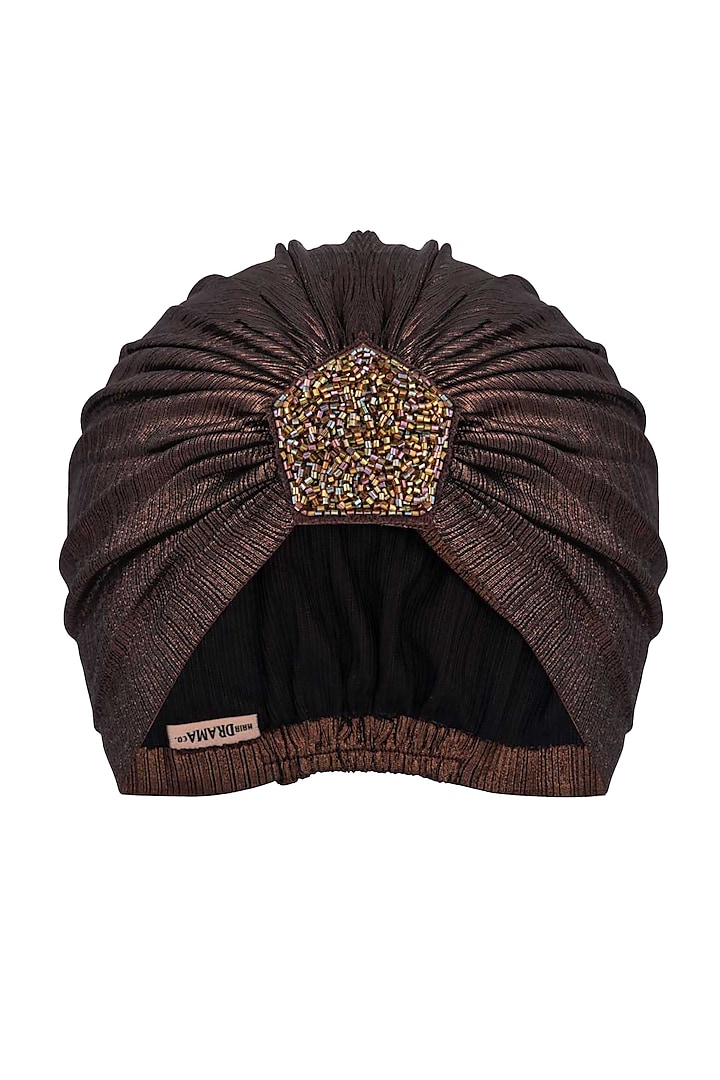 Bronze Lycra Embroidered Turban by Hair Drama Company