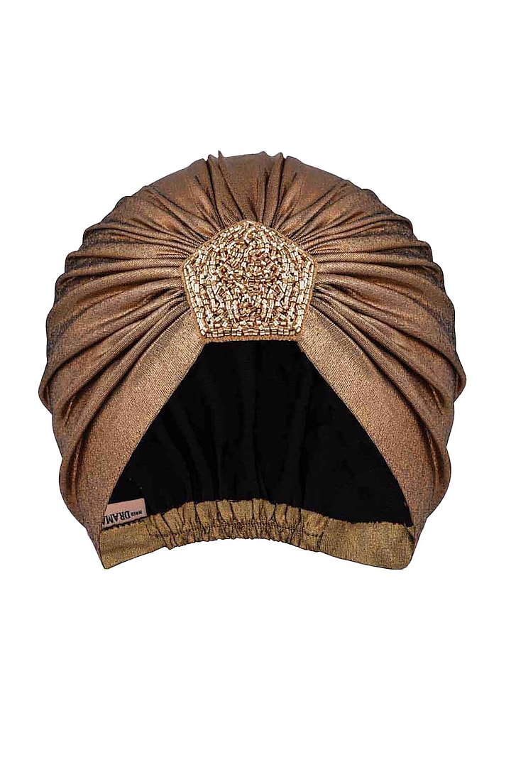 Gold Lycra Embroidered Turban by Hair Drama Company