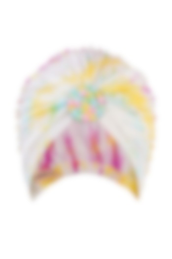 White & Yellow Lycra Tie-Dye Turban by Hair Drama Company