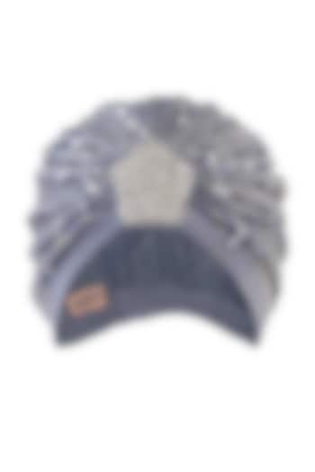 Grey Lycra Embroidered Turban by Hair Drama Company