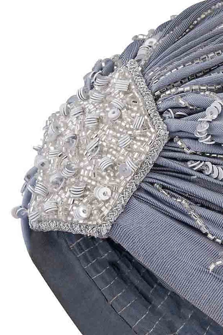 Grey Lycra Embroidered Turban by Hair Drama Company at Pernia's Pop Up Shop