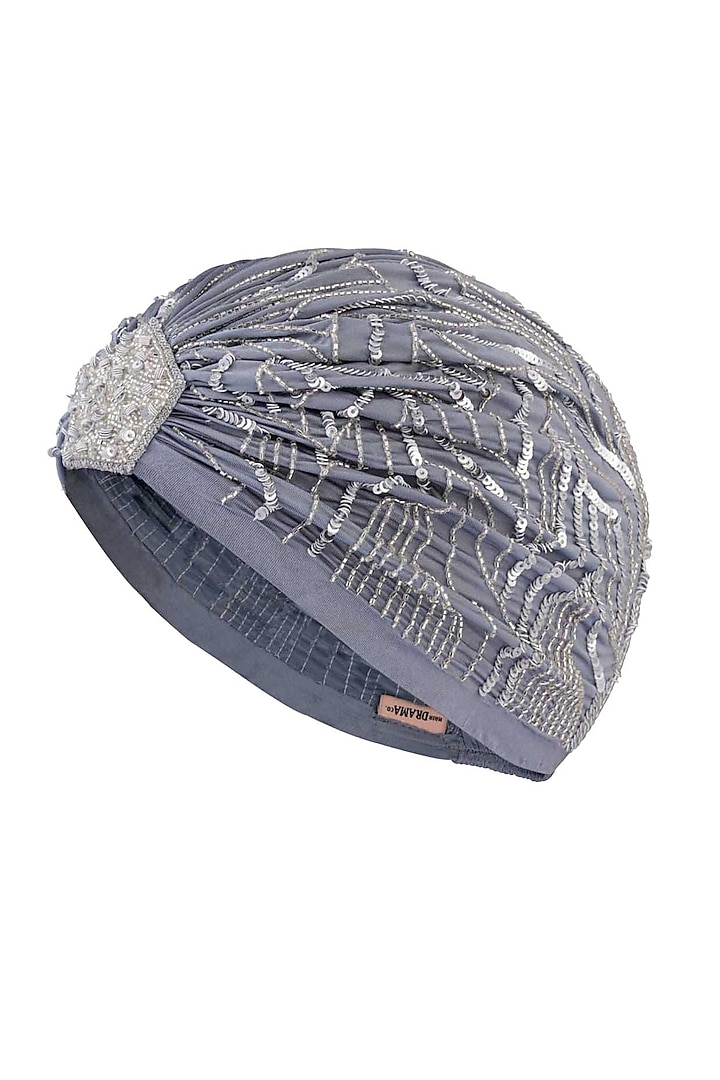 Grey Lycra Embroidered Turban by Hair Drama Company at Pernia's Pop Up Shop