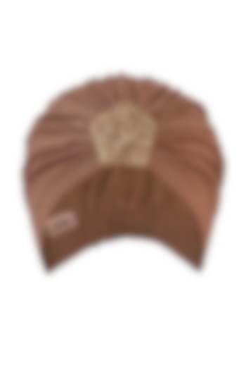 Brown Lycra Embroidered Turban by Hair Drama Company