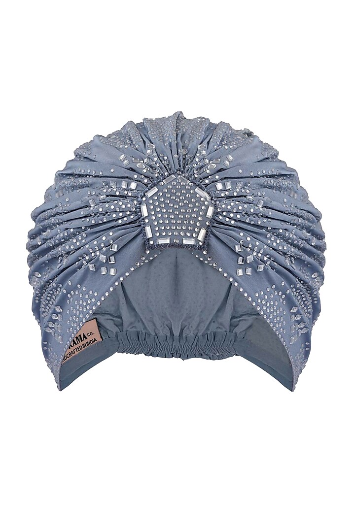 Bluish Grey Lycra Embroidered Turban by Hair Drama Company