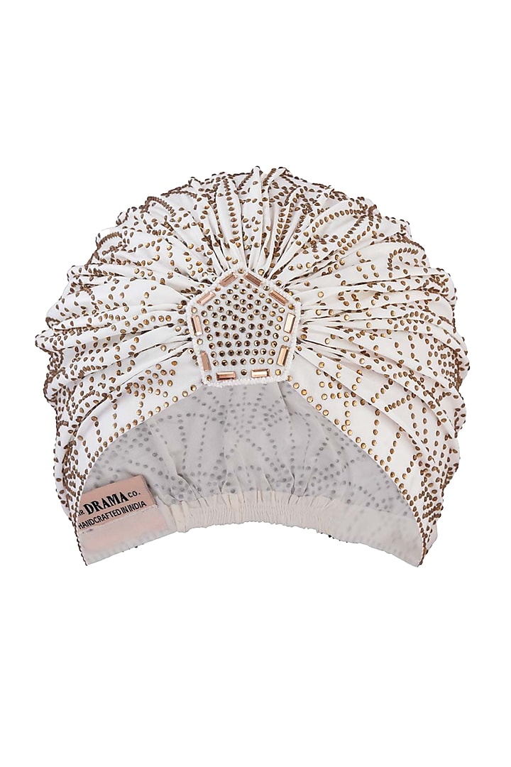 Off White Golden Embroidered Turban by Hair Drama Company